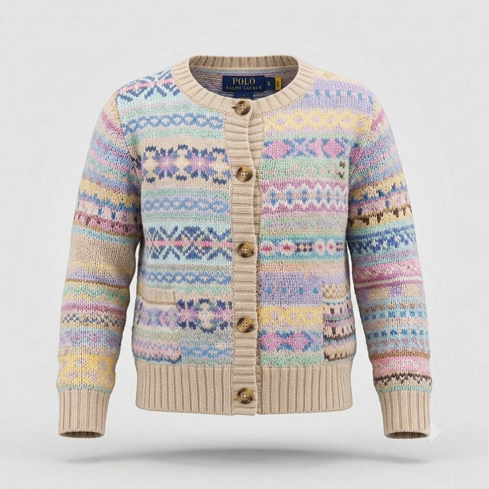 NWT Polo Ralph Lauren Fair Isle V-Neck Wool Cashmere Cardigan Sweater Size Large